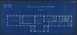 858581 Plattegrond van de begane grond van het te wijzigen stationsgebouw Utrecht Maliebaan van de H.IJ.S.M. te Utrecht.